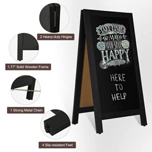 4 THOUGHT A-Frame Magnetic Sidewalk Chalkboard Sign 40" x 20", Classic Wooden Freestanding Sidewalk Sign, Double-Sided Sign Board for Restaurant Shop Wedding Party, Black