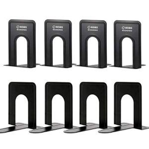 ohaha 4 pairs black metal bookends,6.5 x 5.7 x 5 inch heavy duty bookend support,non-skid book stopper,4 pairs/8 pieces premium bookends for shelves,bookends decorative for books/cds/video games