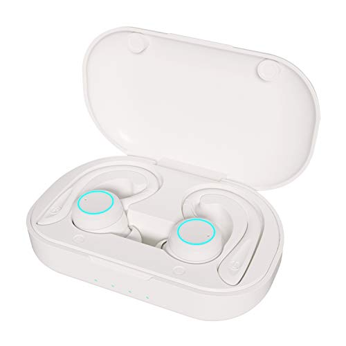APEKX True Wireless Earphones with Charging Case IPX 7 Waterproof Over Ear Bluetooth Headphones Built-in Mic Deep Bass Headset for Sport Running - White