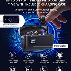 AMINY U-King True Wireless Earbuds Waterproof IPX7 Bluetooth Earbuds Wireless Headphones Bluetooth Headphones,HiFi 5.0 Wireless Earbuds 120Hrs Playing Time with Charging Case-Fireworks