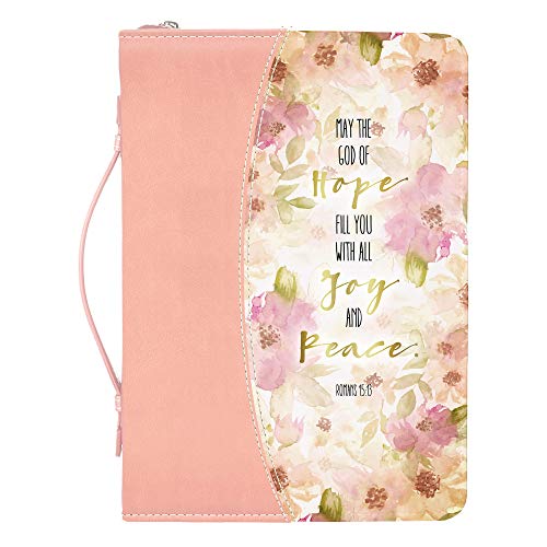 God of Hope Joy Peace Romans Floral Peach X-Large Faux Leather Bible Cover