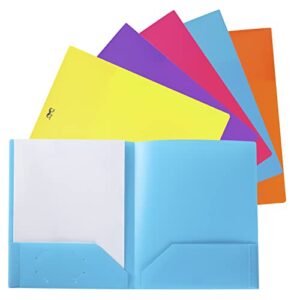 mr. pen- plastic folders with pockets, 5 pcs, assorted colors, folders with pockets, heavy duty plastic two pocket folders, pocket folders, folders, 2 pocket plastic folders, file folders with pockets