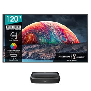 hisense 100l9g-dlt100b 4k uhd ultra-short throw trichromatic laser tv 100″ high gain alr screen, 3000 lumens, dolby atmos, dolby vision, google assistant and chromecast built-in, works with alexa