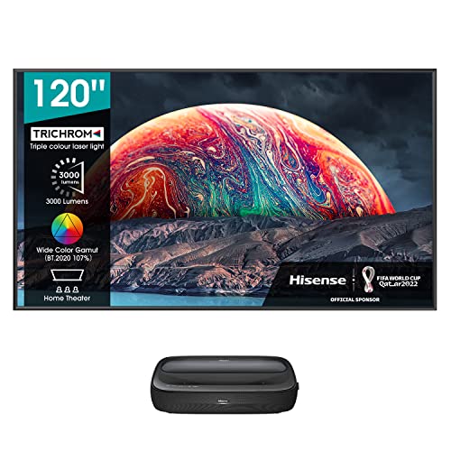 Hisense 100L9G-DLT100B 4K UHD Ultra-Short Throw Trichromatic Laser TV 100" High Gain ALR Screen, 3000 lumens, Dolby Atmos, Dolby Vision, Google Assistant and Chromecast Built-in, Works with Alexa