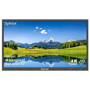 sylvox 55-inch outdoor tv, smart tv waterproof 4k led outdoor television with dual speakers, ultra-thin high resolution, support bluetooth & wi-fi, commercial grade suitable for partial sun areas