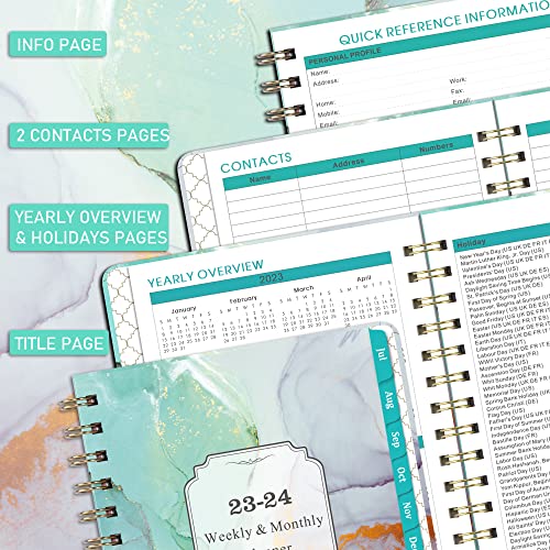 Planner 2023-2024 - Jul.2023 - Jun.2024, Academic Planner 2023-2024, 2023-2024 Planner Weekly & Monthly with Tabs, 6.3" x 8.4", Hardcover with Back Pocket + Thick Paper + Twin-Wire Binding, Daily Organizer - Green