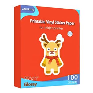 printable vinyl glossy sticker paper for inkjet printer 100 sheets white waterproof self-adhesive sheets 8.5×11 inches
