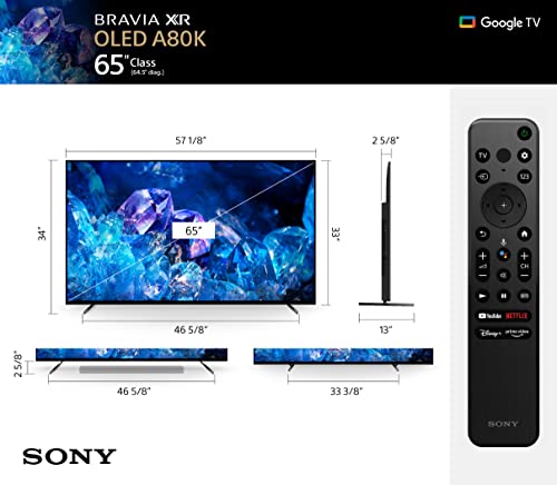 Sony 65 Inch 4K Ultra HD TV A80K Series: BRAVIA XR OLED Smart Google TV with Dolby Vision HDR and Exclusive Features for The Playstation® 5 XR65A80K- 2022 Model (Renewed)