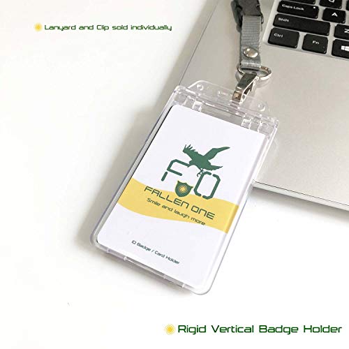 Clear ID Badge Holder for Lanyard Hard Plastic Card Holder by Fallen One, Permanent Locking, Vertical, 2 Pack