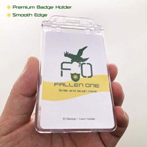 Clear ID Badge Holder for Lanyard Hard Plastic Card Holder by Fallen One, Permanent Locking, Vertical, 2 Pack