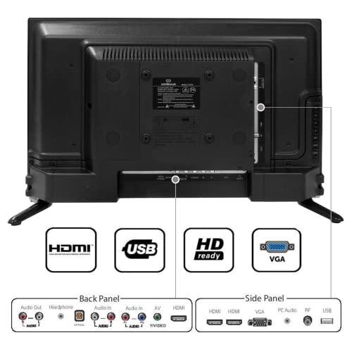 28” LED HDTV by Continu.us | CT-2860 High Definition Non-Smart Television 720p 60Hz TV, Lightweight and Slim Design, VGA/HDMI/USB Inputs, VESA Wall Mount Compatible.