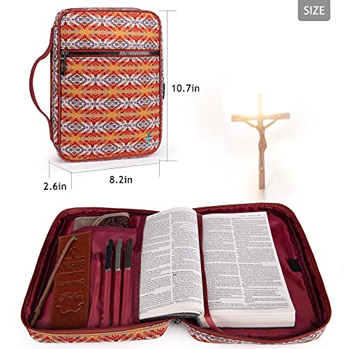 Montana West Bible Covers for Women Men with Leather Bookmark Carrying Book Case Church Bag Bible Protective with Zippered Pocket MWB-6007BR