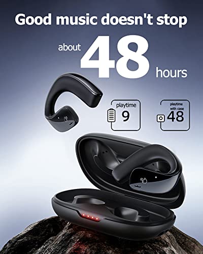 Open Ear Headphones Wireless Bluetooth Running Open Ear Clip Earbuds with Earhooks Air Bone Conduction Headphones Bluetooth Waterproof Over The Ear Wireless Wrap Around Earbuds for Gym Workout Sport