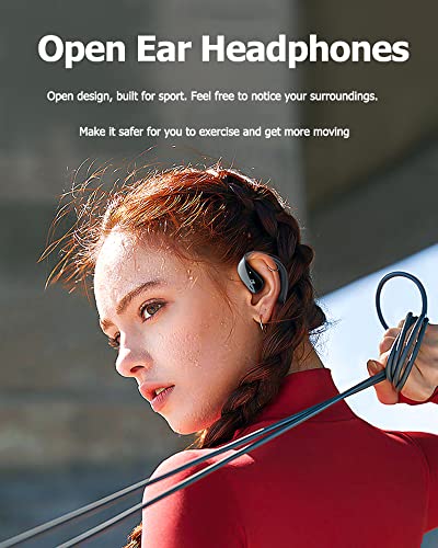 Open Ear Headphones Wireless Bluetooth Running Open Ear Clip Earbuds with Earhooks Air Bone Conduction Headphones Bluetooth Waterproof Over The Ear Wireless Wrap Around Earbuds for Gym Workout Sport