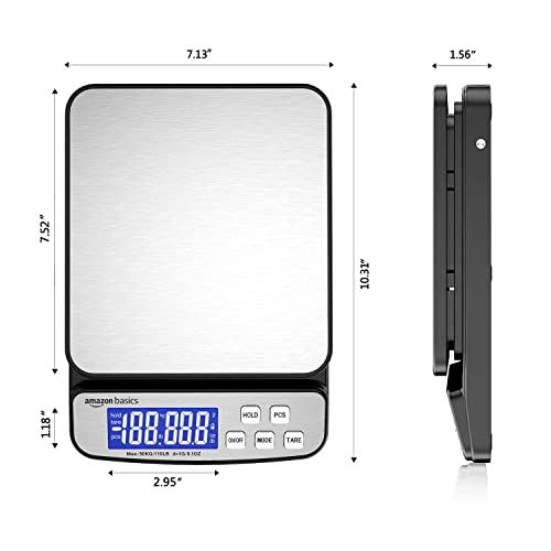 Amazon Basics Digital Postal Table Top Scale - AC Adapter, Counting Function, 110 Pound Capacity, 0.1 Ounce Readability