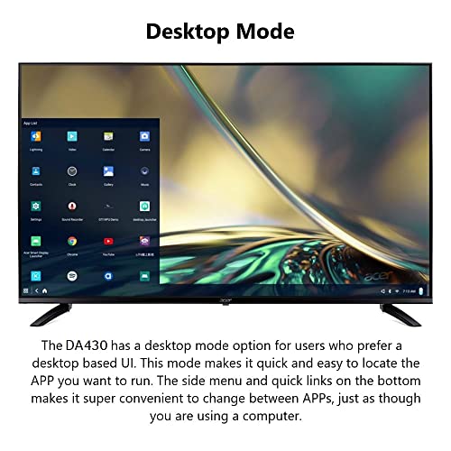 Acer DA430 bemiiix 43” Full HD (1920 x 1080) VA Smart Monitor | Streaming TV (Tuner-Free), Netflix, YouTube & More | Wi-Fi 5 | BT 5.0 | 3 x HDMI 1.4, 1 x S/PDIF, 1 x CVBS, 2 x USB 2.0 & 1 x RJ-45