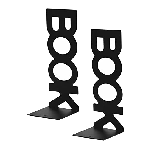 JISADER 1 Pair Decorative Metal Bookends Accountant Shelf Non Slip Book Stoppers for Office Bookshelf Desk, Black