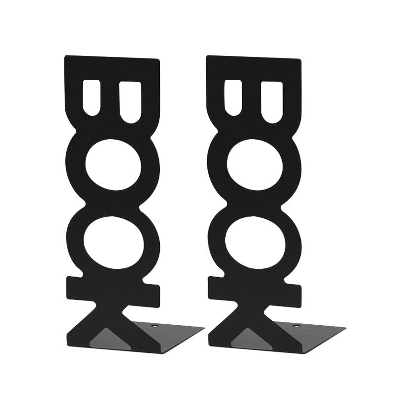 JISADER 1 Pair Decorative Metal Bookends Accountant Shelf Non Slip Book Stoppers for Office Bookshelf Desk, Black