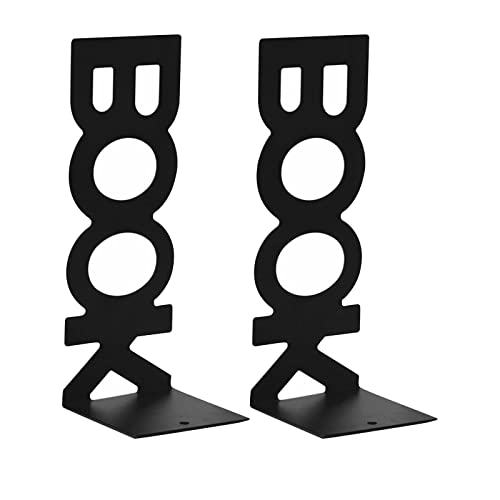 JISADER 1 Pair Decorative Metal Bookends Accountant Shelf Non Slip Book Stoppers for Office Bookshelf Desk, Black