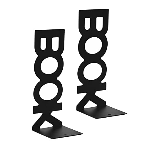 JISADER 1 Pair Decorative Metal Bookends Accountant Shelf Non Slip Book Stoppers for Office Bookshelf Desk, Black