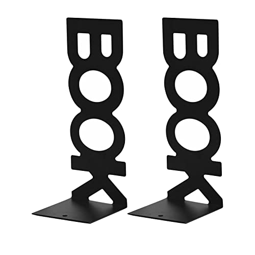 JISADER 1 Pair Decorative Metal Bookends Accountant Shelf Non Slip Book Stoppers for Office Bookshelf Desk, Black