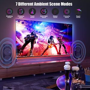 TV LED Backlight with 4K HDMI Sync Box,LED Lighting Strip RGBIC with 7 Scene Mode for 85 Inch and Below TV, Support Remote Control,Sync with Music,TV and Gaming