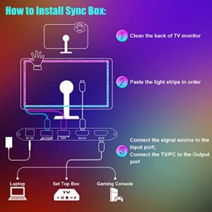 TV LED Backlight with 4K HDMI Sync Box,LED Lighting Strip RGBIC with 7 Scene Mode for 85 Inch and Below TV, Support Remote Control,Sync with Music,TV and Gaming