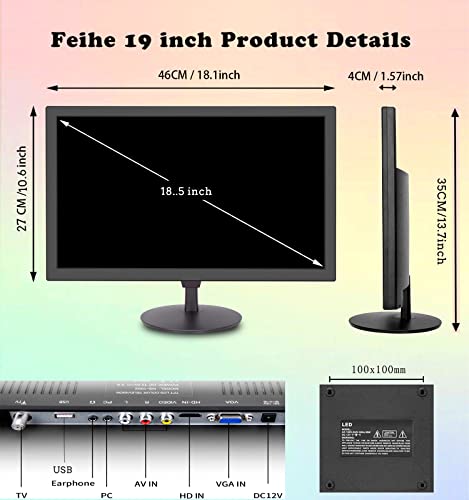 Feihe 19 Inch TV, FHD LED Flat Screen TV 1920 x 1080p IPS Display w/Digital Dual Tuners ATSC/HDMI/VGA/AV/USB, 12 Volt RV TV Built in Dual Speakers Suitable for Kitchen/RV/Caravan and Boat