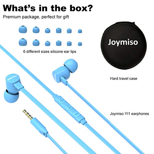 Joymiso Tangle Free Earbuds for Kids Women Small Ears with Case, 3 Sets Bundle, Comfortable Lightweight, Flat Cable Ear Buds Wired Earphones with Microphone and Volume Control for Cell Phone Laptop