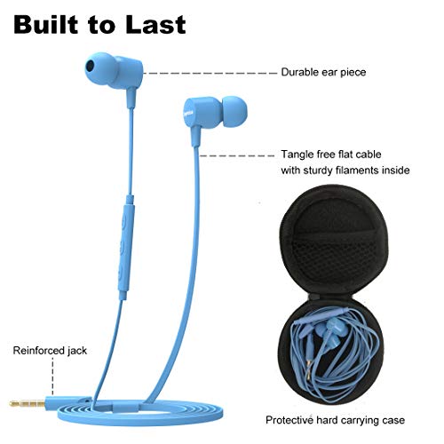 Joymiso Tangle Free Earbuds for Kids Women Small Ears with Case, 3 Sets Bundle, Comfortable Lightweight, Flat Cable Ear Buds Wired Earphones with Microphone and Volume Control for Cell Phone Laptop