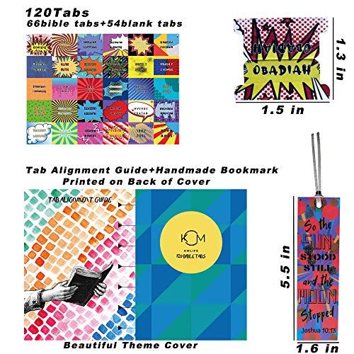 Comic Theme Laminated Bible Tabs (Large Print, Easy to Read), Personalized Bible Journaling Supplies, 120 Bible Index Tabs in Total, 66 Tabs for Old and New Testament, Additional 54 Blank Tabs