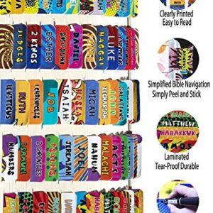 Comic Theme Laminated Bible Tabs (Large Print, Easy to Read), Personalized Bible Journaling Supplies, 120 Bible Index Tabs in Total, 66 Tabs for Old and New Testament, Additional 54 Blank Tabs