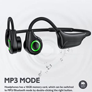 NAGFAK Bone Conduction Headphones Bluetooth Open Ear Running Headset Wireless with Mic Headphones Sport IP67 Waterproof Headphone Built-in 16GB Memory Cool Breathing Light