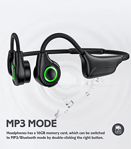 NAGFAK Bone Conduction Headphones Bluetooth Open Ear Running Headset Wireless with Mic Headphones Sport IP67 Waterproof Headphone Built-in 16GB Memory Cool Breathing Light