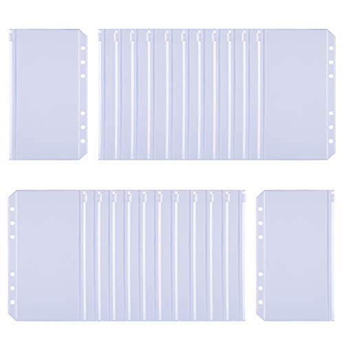 Antner 24PCS Binder Pockets A6 Size 6 Holes Zipper Cash Envelopes Binder Pouch Folders Clear Waterproof PVC Loose Leaf Bags for 6 Ring Binder Notebooks, Documents and Cards