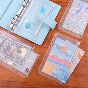 Antner 24PCS Binder Pockets A6 Size 6 Holes Zipper Cash Envelopes Binder Pouch Folders Clear Waterproof PVC Loose Leaf Bags for 6 Ring Binder Notebooks, Documents and Cards