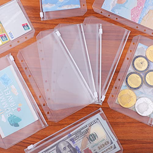 Antner 24PCS Binder Pockets A6 Size 6 Holes Zipper Cash Envelopes Binder Pouch Folders Clear Waterproof PVC Loose Leaf Bags for 6 Ring Binder Notebooks, Documents and Cards