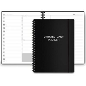 undated daily planner – undated planner with hourly schedules, action items and follow-up, a4 daily organizer notebook to increase productivity, appointment book for time management, 8.5 × 11 inch