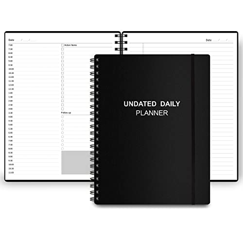 Undated Daily Planner - Undated Planner with Hourly Schedules, Action Items and Follow-up, A4 Daily Organizer Notebook to Increase Productivity, Appointment Book for Time Management, 8.5 × 11 Inch