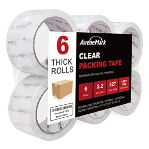 avenemark packaging tape – 1.88″ x 54.6 yards, 2.2 mil, 6 rolls – adhesive heavy duty tape for box office moving packaging