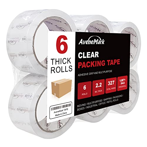 AveneMark Packaging Tape - 1.88" X 54.6 Yards, 2.2 mil, 6 Rolls - Adhesive Heavy Duty Tape for Box Office Moving Packaging