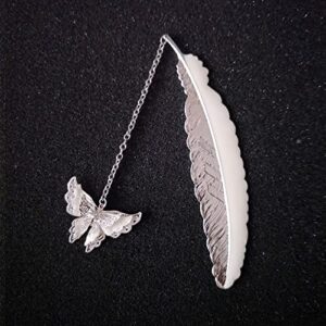 luminous bookmark retro feather metal bookmark, glow in the dark bookmark, ideal gift for reader, teachers, adults, kids(silver butterfly)