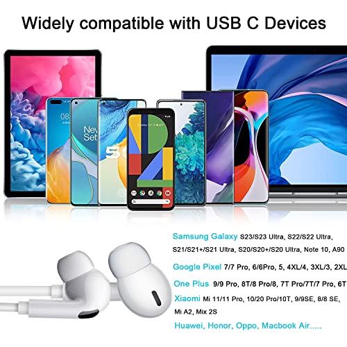 USB C Headphones, USB C Earbuds for Samsung Galaxy S23 Ultra S23+ USB Type C Wired Headphone with Microphone HiFi Stereo USB C Earbuds for Galaxy S23 S22 Ultra S21 FE Z Flip 4 Oneplus 10 Pro (2 Pack)