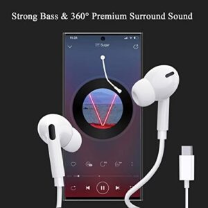 USB C Headphones, USB C Earbuds for Samsung Galaxy S23 Ultra S23+ USB Type C Wired Headphone with Microphone HiFi Stereo USB C Earbuds for Galaxy S23 S22 Ultra S21 FE Z Flip 4 Oneplus 10 Pro (2 Pack)