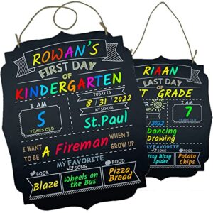 first day of school board, wooden double-sided, first and last day of school hanging chalkboard sign, 1st day of kindergarten preschool chalkboard photo prop, back to school gifts for kids boys