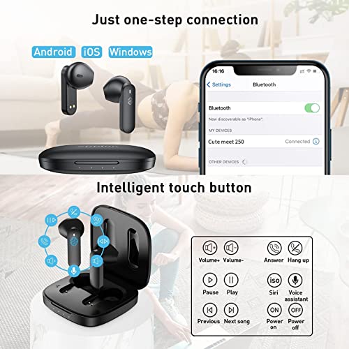 eppfun True Wireless Earbuds, Bluetooth 5.2 in-Ear Headphones, Touch Control Qualcomm AptX-Adaptive, 4-Mic Headset & CVC 8.0 Noise Cancellation, Game Mode Earphones with Earhooks for Sports