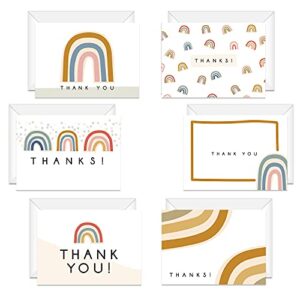 modern rainbow thank you greeting cards / 24 baby shower note cards with white envelopes / 6 adorable all occasion thanks designs/made in usa