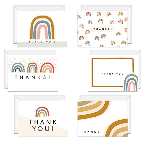 Modern Rainbow Thank You Greeting Cards / 24 Baby Shower Note Cards With White Envelopes / 6 Adorable All Occasion Thanks Designs/Made In USA