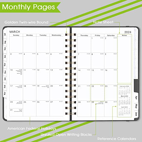 Planner 2023-2024 - Weekly & Monthly 2023-2024 Planner with 12 Monthly Tabs, July 2023 - June 2024, 6.3" x 8.4", Flexible Hardcover, Thick Paper, Inner Pocket - Grey