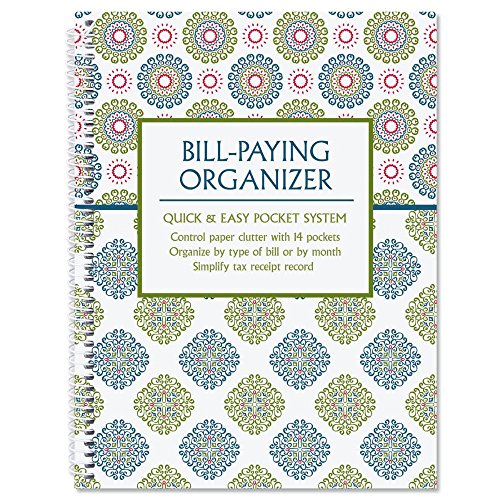 Fresh Patterns Bill Paying Organizer Book - Personal Account book, 9" by 12 inch, Spiral-Bound, 14 Pockets, 32 Label Stickers, Bill Tracking